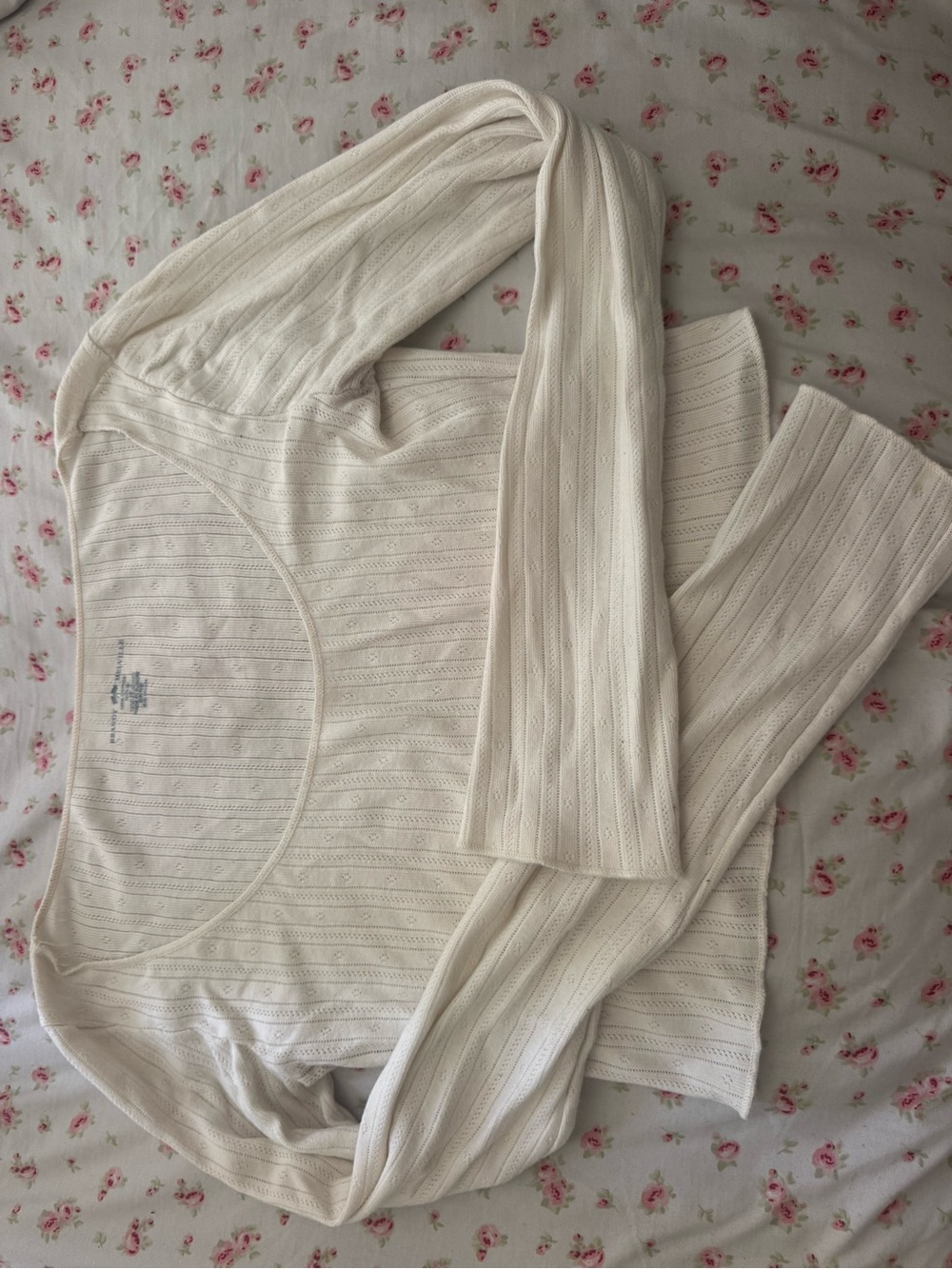 Brandy Melville Cream Ribbed Long Sleeve Scoop Neck Top